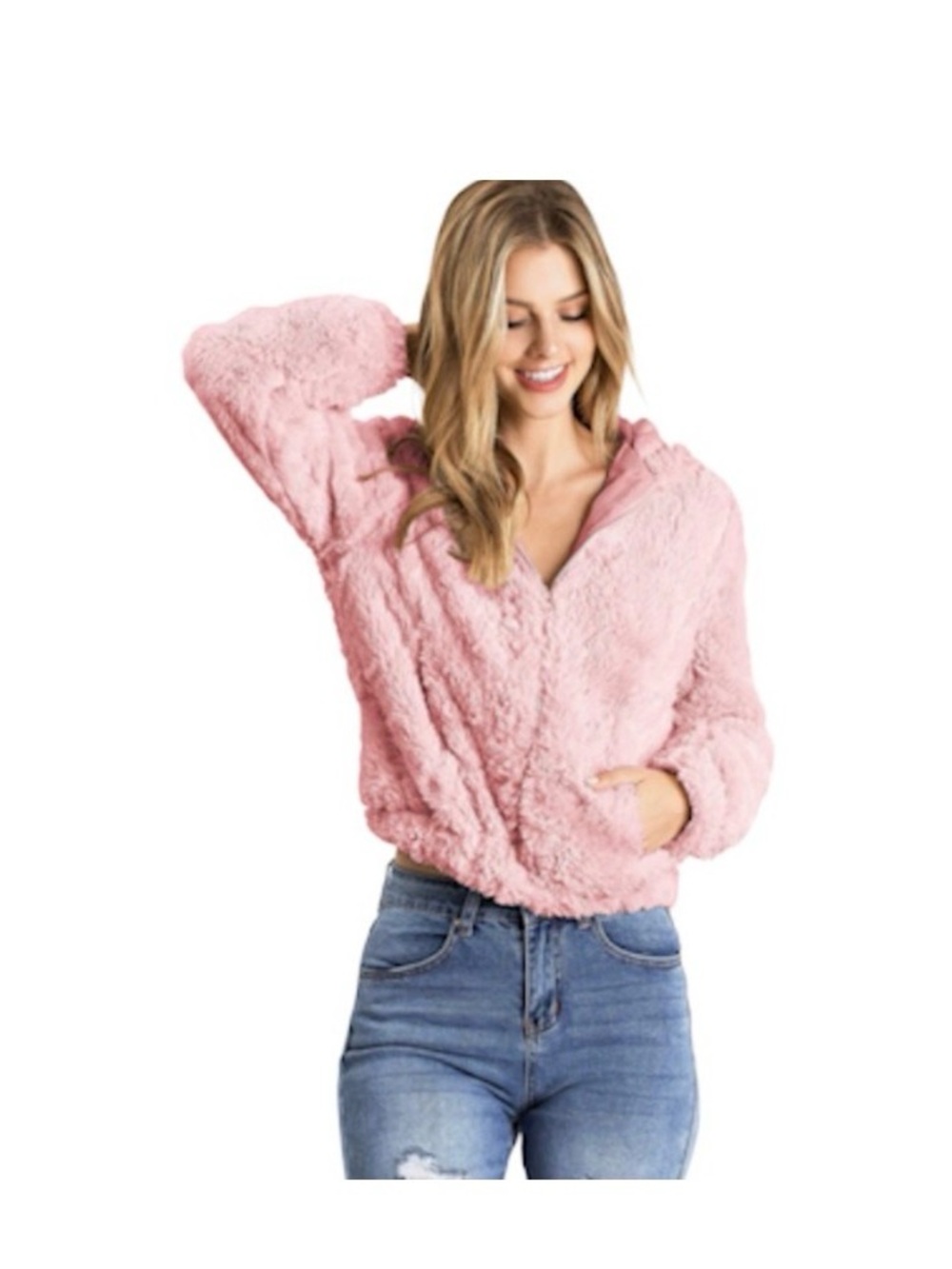 Ambiance Outerwear Faux Fur Woman's Jacket Zip Front Pink Super Soft Sz M NWT